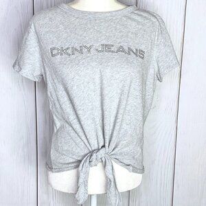 DKNY Jeans Gray Front Tie Short Sleeve Top